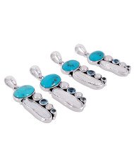 Natural Arizona Turquoise Multigemstone 925 Sterling Silver Pendant| Jewels Artisan