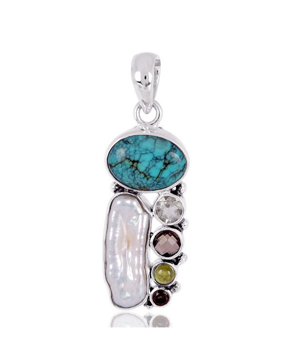 Natural Idocrase And Multigemstone 925 Sterling Silver Pendant| Jewels Artisan