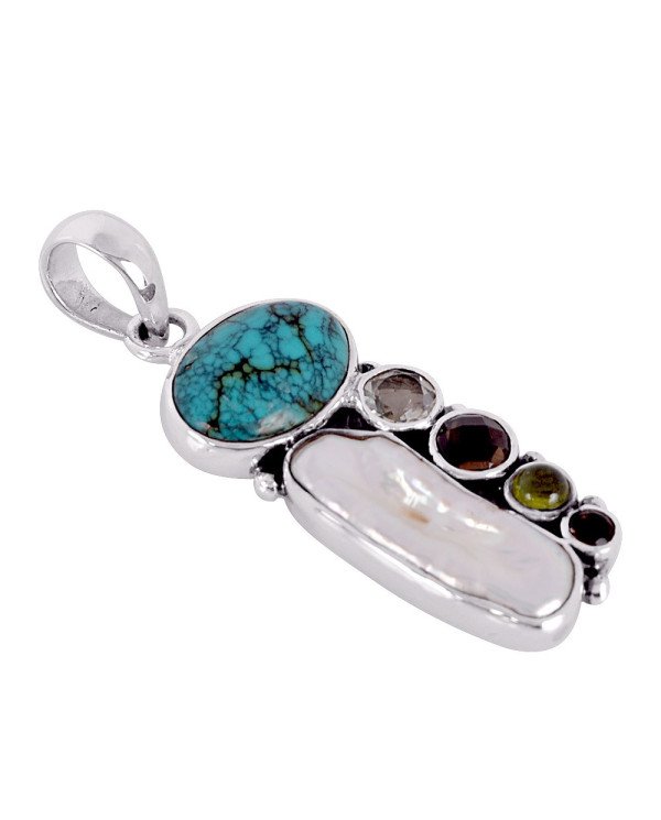 Natural Idocrase And Multigemstone 925 Sterling Silver Pendant| Jewels Artisan