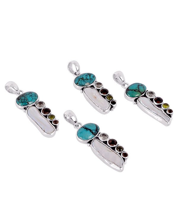 Natural Idocrase And Multigemstone 925 Sterling Silver Pendant| Jewels Artisan