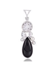 Natural Black Onyx Crystal And Pearl Gemstone 925 Sterling Silver Pendant| Jewels Artisan