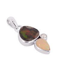 Natural Ammolite Ethiopian Opal and Pearl Gemstone 925 Sterling Silver Pendant| Jewels Artisan