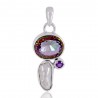 Natural Amethyst Mystic Quartz and Biwa Pearl Gemstone 925 Sterling Silver Pendant| Jewels Artisan