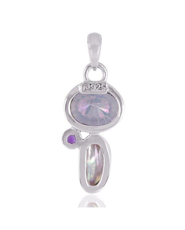 Natural Amethyst Mystic Quartz and Biwa Pearl Gemstone 925 Sterling Silver Pendant| Jewels Artisan