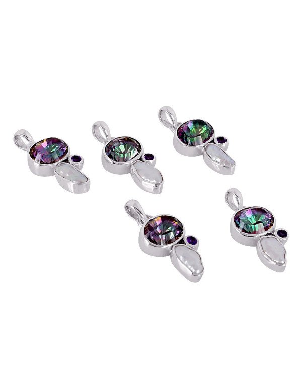 Natural Amethyst Mystic Quartz and Biwa Pearl Gemstone 925 Sterling Silver Pendant| Jewels Artisan
