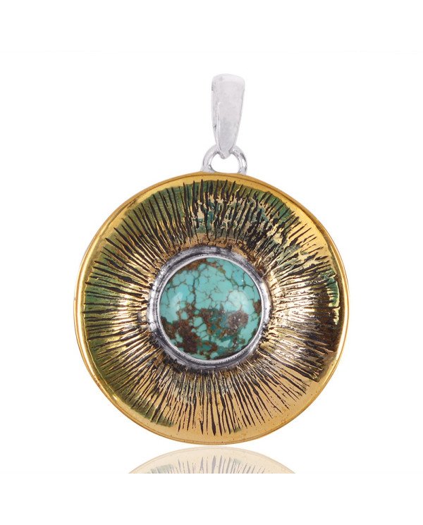 Natural Tibetan Turquoise Gemstone Brass  Pendant| Jewels Artisan