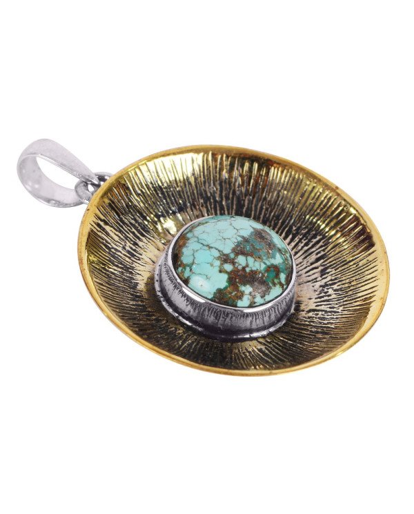 Natural Tibetan Turquoise Gemstone Brass  Pendant| Jewels Artisan