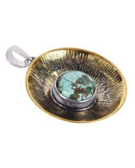 Natural Tibetan Turquoise Gemstone Brass  Pendant| Jewels Artisan