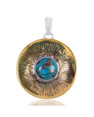 Natural Blue Copper Turquoise Gemstone Brass  Pendant| Jewels Artisan