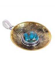 Natural Blue Copper Turquoise Gemstone Brass  Pendant| Jewels Artisan