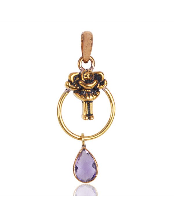 Natural Amethyst Gemstone Brass  Pendant| Jewels Artisan