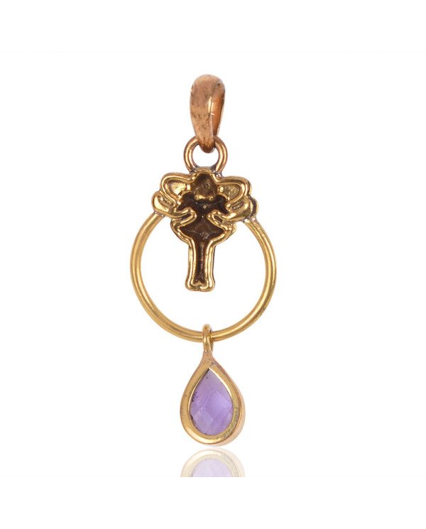 Natural Amethyst Gemstone Brass  Pendant| Jewels Artisan