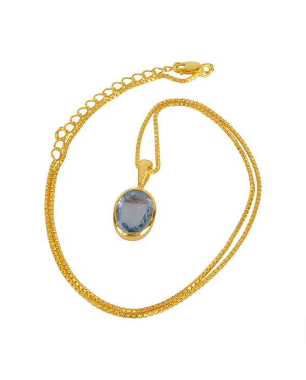 Natural Sky Blue Topaz Gemstone 925 Sterling Silver Pendant| Jewels Artisan