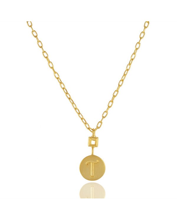 Alphabet "T" Brass Necklace Pendant| Jewels Artisan