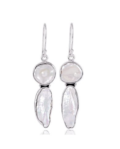 Natural Pearl And Biwa Pearl Gemstone 925 Sterling Silver Earring| Jewels Artisan