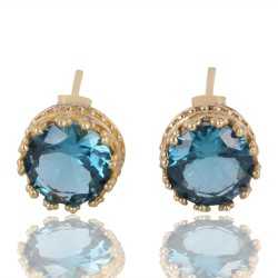 Blue Swarovski Glass Yellow Gold Plated Fashion Earring| Jewels Artisan