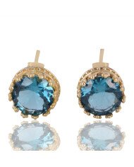 Blue Swarovski Glass Yellow Gold Plated Fashion Earring| Jewels Artisan