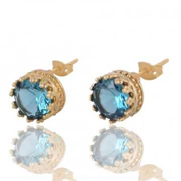 Blue Swarovski Glass Yellow Gold Plated Fashion Earring| Jewels Artisan