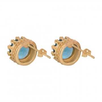 Blue Swarovski Glass Yellow Gold Plated Fashion Earring| Jewels Artisan