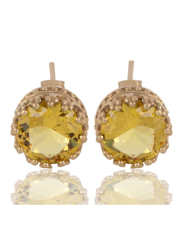 Yellow Swarovski Glass Gold Plated Fashion Designer Stud Earring| Jewels Artisan