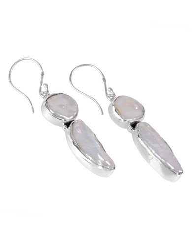 Natural Pearl And Biwa Pearl Gemstone 925 Sterling Silver Earring| Jewels Artisan
