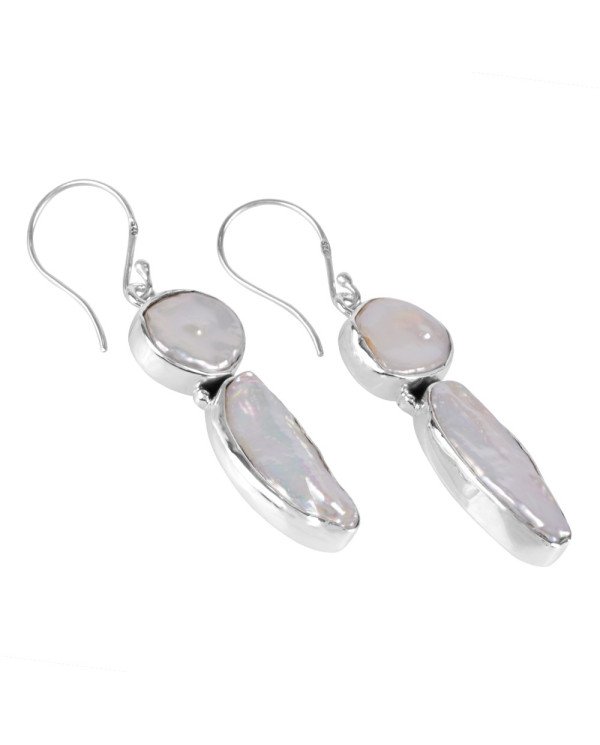 Natural Pearl And Biwa Pearl Gemstone 925 Sterling Silver Earring| Jewels Artisan