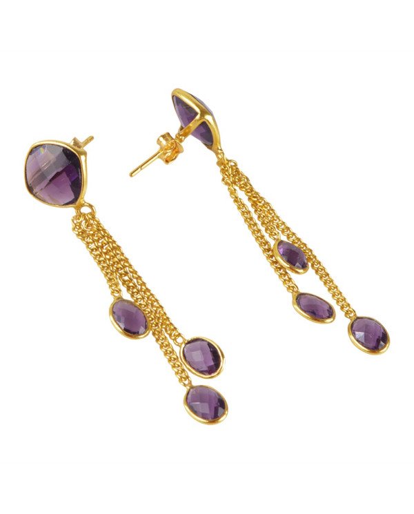 Amethyst Color Stone Gold Plated Silver Earring| Jewels Artisan