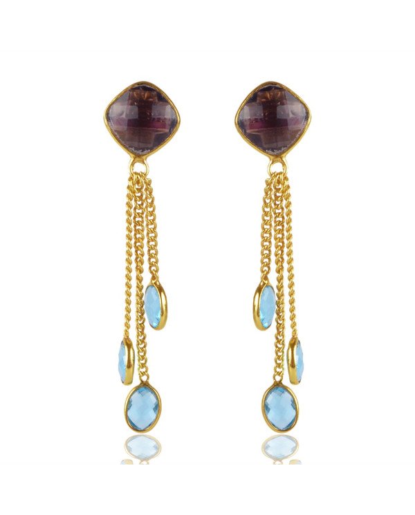 Amethyst And Blue Topaz Colored Stone 925 Sterling Silver Earring| Jewels Artisan