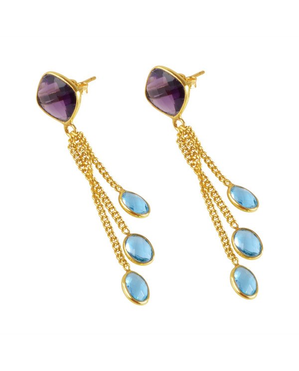 Amethyst And Blue Topaz Colored Stone 925 Sterling Silver Earring| Jewels Artisan
