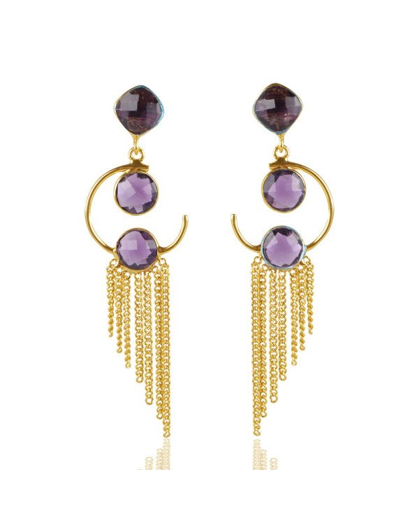 Natural Amethyst Color Stone 925 Sterling Silver Earring| Jewels Artisan