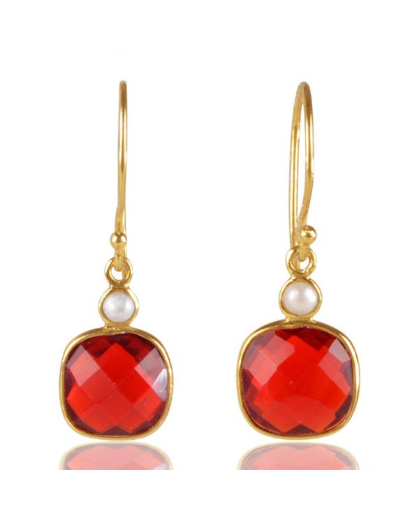 Natural Pearl And Red Stone 925 Sterling Silver Earring| Jewels Artisan