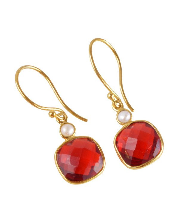 Natural Pearl And Red Stone 925 Sterling Silver Earring| Jewels Artisan