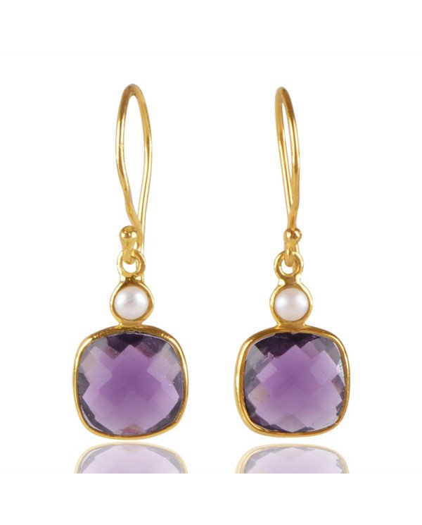 Natural Pearl And Purple Stone 925 Sterling Silver Earring| Jewels Artisan