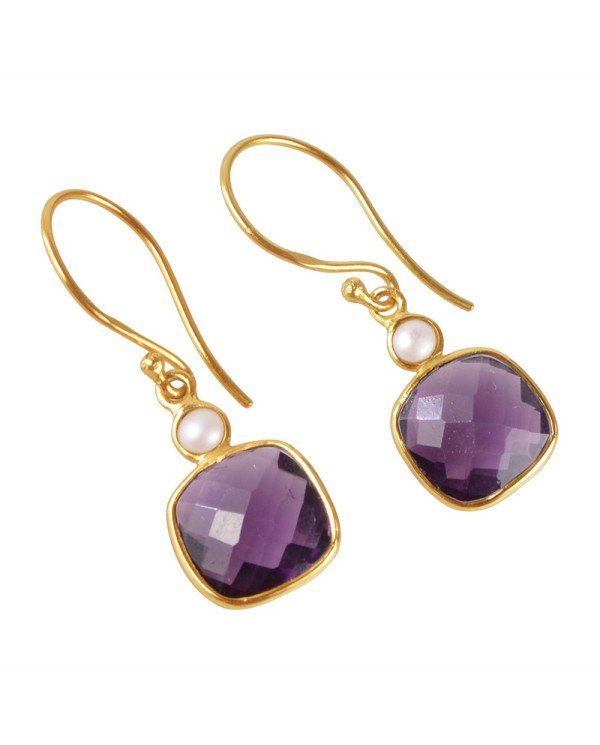 Natural Pearl And Purple Stone 925 Sterling Silver Earring| Jewels Artisan