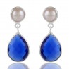 Fresh Water Pearl And Blue Stone 925 Sterling Silver Earring| Jewels Artisan