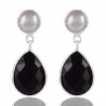 Natural Pearl And Black Stone 925 Sterling Silver Earring| Jewels Artisan