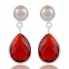 Natural Pearl And Red Gemstone Sterling Silver Earring| Jewels Artisan