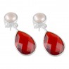 Natural Pearl And Red Gemstone Sterling Silver Earring| Jewels Artisan