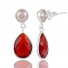 Natural Pearl And Red Gemstone Sterling Silver Earring| Jewels Artisan