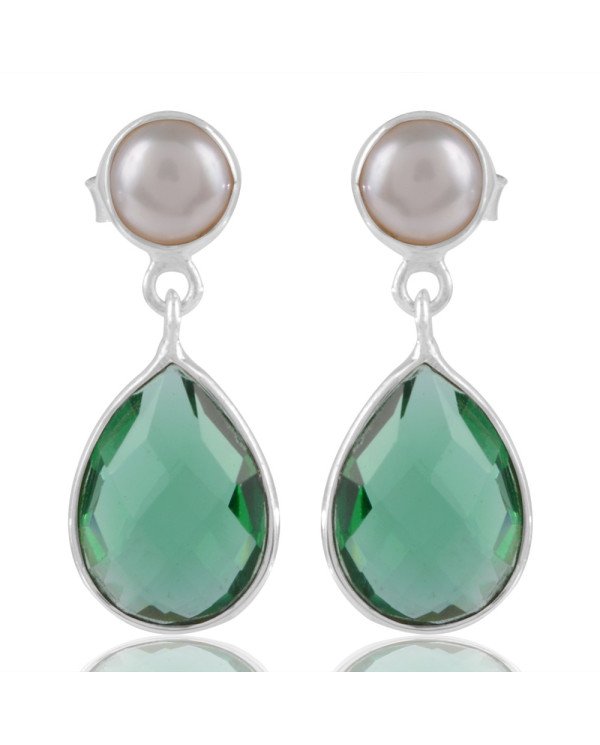 Natural Pearl And Green Quartz 925 Sterling Silver Earring| Jewels Artisan