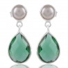 Natural Pearl And Green Quartz 925 Sterling Silver Earring| Jewels Artisan