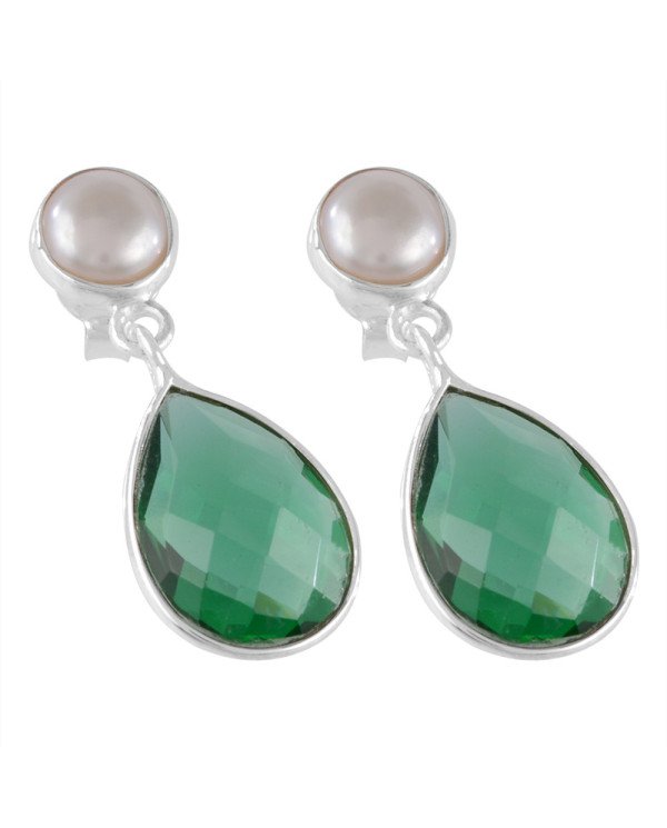 Natural Pearl And Green Quartz 925 Sterling Silver Earring| Jewels Artisan