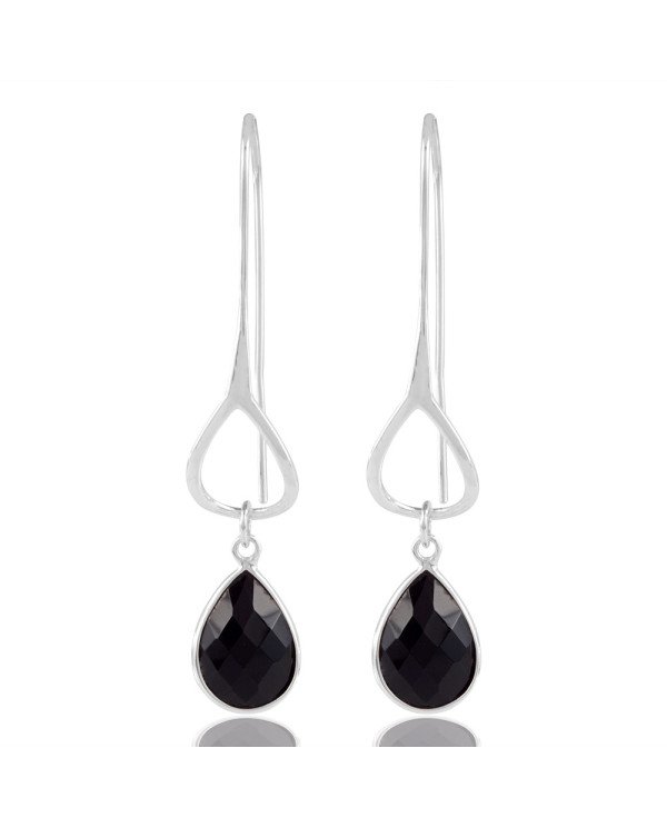 Black Stone Gemstone 925 Sterling Silver Dangle Drop Infinity Earring