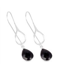 Black Stone Gemstone 925 Sterling Silver Dangle Drop Infinity Earring