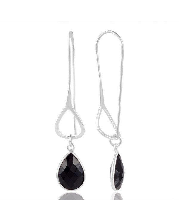 Black Stone Gemstone 925 Sterling Silver Dangle Drop Infinity Earring