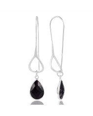 Black Stone Gemstone 925 Sterling Silver Dangle Drop Infinity Earring