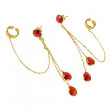 Natural Red Stone 925 Sterling Silver Earring| Jewels Artisan