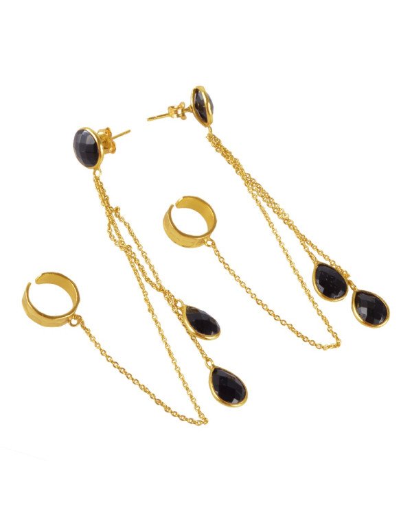 Natural Black Color Quartz 925 Silver Earring| Jewels Artisan