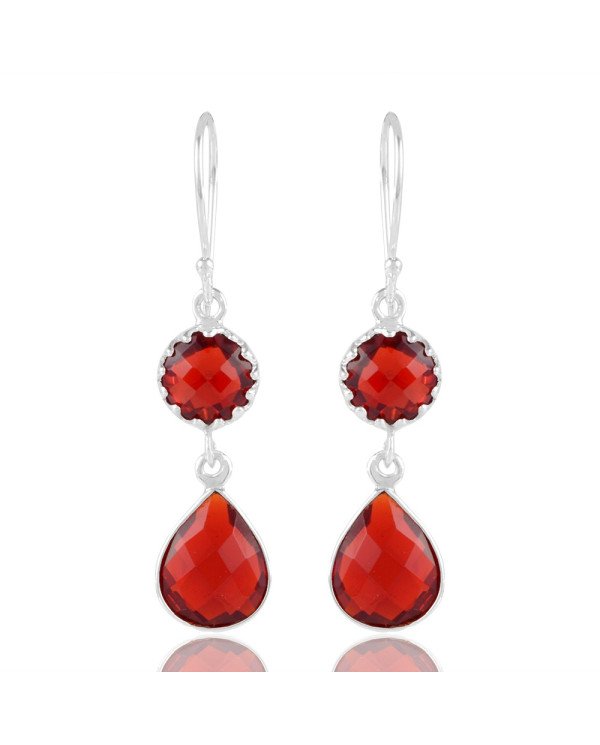 Red Stone Solid Silver Drop Dangle Earring| Jewels Artisan