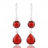 Red Stone Solid Silver Drop Dangle Earring| Jewels Artisan